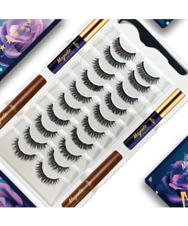 MENAKA Magnetic Eyelashes Russian Strip Lashes Fluffy Fake Eyelashes Extension D Curl Wispy Handmade Soft Reusable 10 Pairs Lashes Pack(2 black+2 brown)