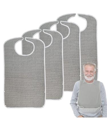 Pozico Terry Cloth Adult Bibs for Eating Women/Men/elderly Washable,Clothing Protectors & Adult Bibs with Debris Trap Grey(4 Pack)