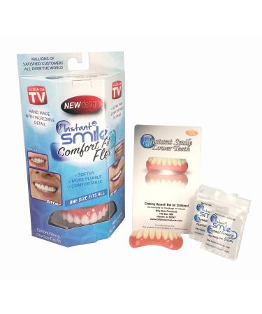 Instant Smile Complete Adult Makeover Kit! Fix Your Smile At Home Within Minutes! Includes Bright White Comfort Fit Flex Upper and Natural Shade Instant Smile Lower.