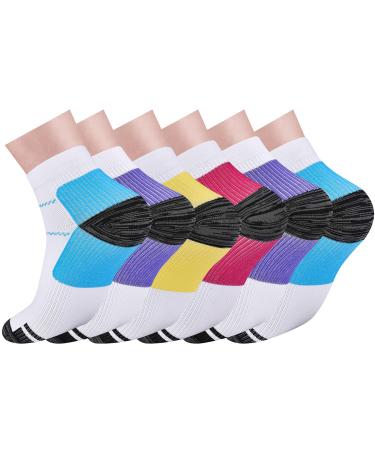 Pnosnesy 6/7 Pairs Compression Socks for Men & Women Plantar Fasciitis Socks Low Cut Sports Socks Athletic Socks with Arch Support Plantar Fasciitis L-XL Multicolor-6Pair