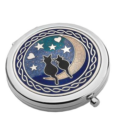 Celtic Lands Compact Mirror with Enamel Cat on Moon Design