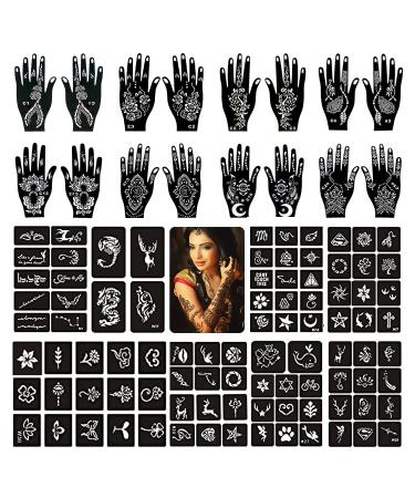 Henna Tattoo Stencils 24 Sheets Black Tattoo Templates Reusable Henna Tattoo Kit for Women Teens Kids DIY Tattoo Stencils Body Art Stencils