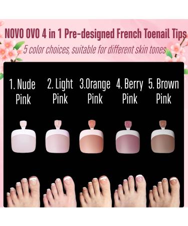 NOVO OVO Nude Pink French Tip Toenail Extensions - 360Pcs Soft Gel Full Cover False Nails - DIY Nail Kit with Pre-Applied Tip Primer - Square/Round Shape - 15 Sizes Included - Buy Online on GoSupps.com