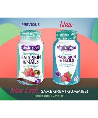 VitaFusion Gorgeous Hair Skin & Nails Multivitamin - 100 Gummies, Natural Raspberry Flavor - Buy Online on GoSupps.com