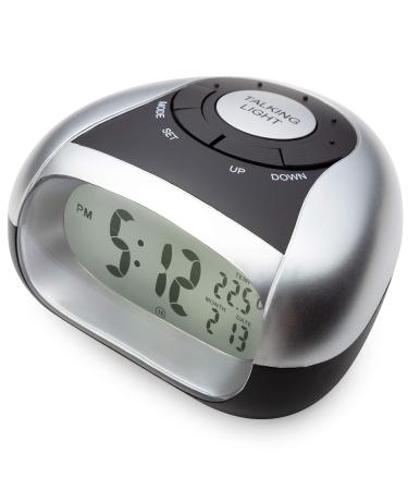Loud Talking Alarm Clock with Time and Temperature - for Low Vision or Blind (Gray) (Gray)