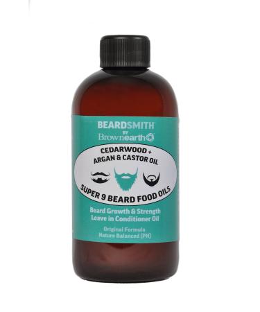 Cedarwood + ARGAN & Castor Oil. Beard Growth & Strength Leave in Conditioner Oil. Adds Shine No Alcohol Parabens Synthetic Ingredients. Super 9 Beard Food Oils. 200ML