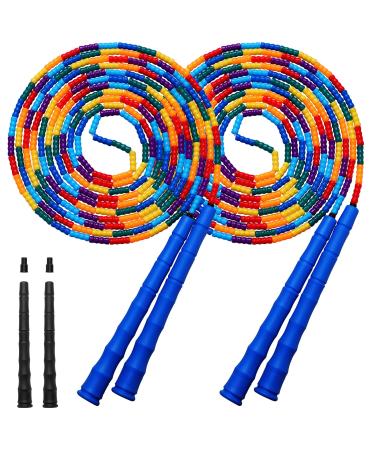 Kingcolor Double Dutch Jump Rope Long Jump Rope 16 FT 1 Pack/2 Pack Adjustable Soft Beaded Diy Jump Rope for Kids Adult Long Enough for 5-6 Jumpers Blue-2 Pack