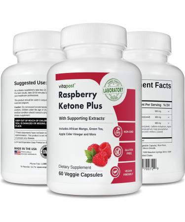 VitaPost Raspberry Ketone Plus - 60 Capsules with African Mango, Green Tea, Apple Cider Vinegar & Kelp - Buy Online on GoSupps.com