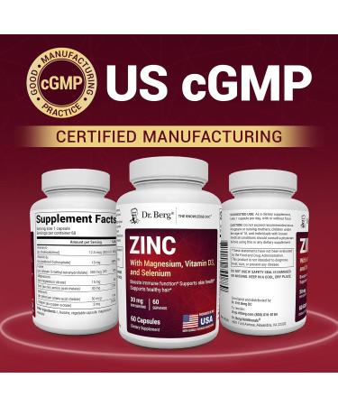 Dr. Berg Zinc 30mg Enhanced with Magnesium Vitamin D3 Selenium & Copper - Zinc Supplements for Men & Women - Chelated Zinc for Immune Skin Hair & Nails Support* - 60 Capsules - Buy Online on GoSupps.com