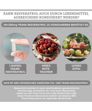 Qidosha Resveratrol Capsules - High-Dose 500mg with Piperine for Maximum Bioavailability | 60 Capsules - Highly Rated by German Product Test Institute - Buy Online on GoSupps.com