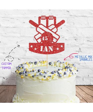 Cakeshop Cake Decoration Pack | Cricket Birthday Theme Premium Double Sided Glitter Card Cake Topper & 25g Party Pack of Cake Sugar Sprinkles | Custom Name & Age Cake Decorations (Red) Prime Glitter Card: Red - Buy Online on GoSupps.com
