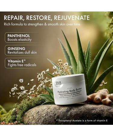 Hydrating Silk Peptide Body Butter - Lightweight Non-Greasy Moisturizer with Aloe Vera, Vitamin E & Herbal Extracts for Dry, Rough, and Sensitive Skin - Deep Nourishment Body Glaze & Hydration - Buy Online on GoSupps.com