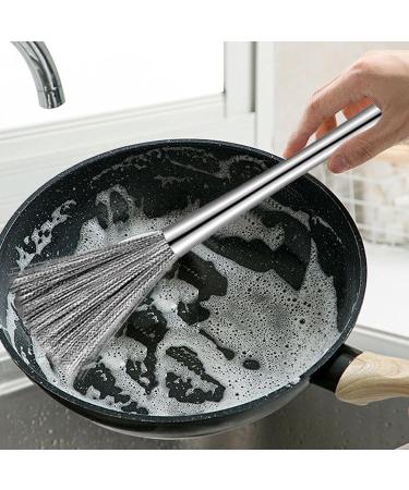Wire Scrub Brush Stainless Steel Wire Brushes with Long Handle | Kitchen Dish Scrub Brush with Hangable Handle Cleaning Steel Wool Pads Metal Scrubber for Kitchen Sinks - Buy Online on GoSupps.com