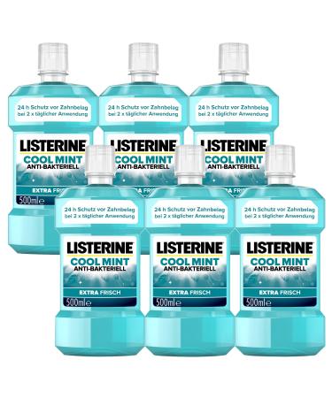 Listerine Cool MINT (6 x 500 ml) antibacterial mouthwash with essential oils & mint taste mouthwash combats bacteria in the mouth perfect addition to daily dental care 500 ml (6 Pack) 6 x 500 ml