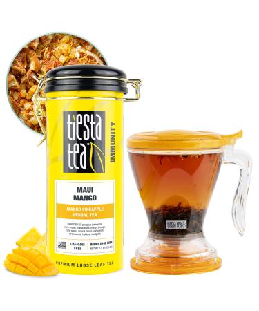 Tiesta Tea - Maui Mango Tin & Tea Infuser Set Tea Set with Loose Leaf Herbal Tea Tin (Maui Mango) & 16 Ounce Bottom Dispensening Tea Infuser