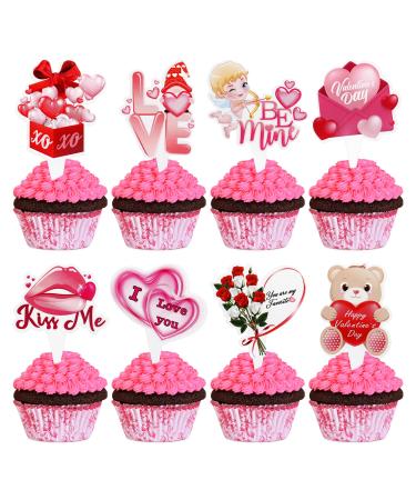 Ercadio 32 Pack Valentine's Day Cupcake Toppers Hear Be Mine Cupcake Picks Valentine's Day Kiss Me Cupcake Toppers Valentine s Day I Love You Cupcake Picks for Wedding Valentine's Party Cake Decors Z-2