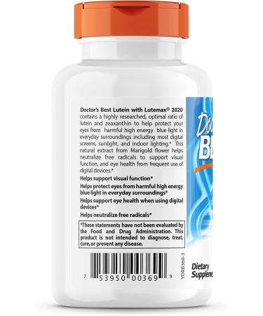 Doctor's Best Lutein with Lutemax 20 mg - 60 Softgels for Vision Support - Buy Online on GoSupps.com