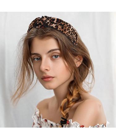 Drnytunk 4 Pack Women's Headbands - 3PCS Leather Cross Knotted + 1PCS Leopard Top Knotted Wide Headband - Non-Slip Elastic Hair Accessories - Buy Online on GoSupps.com