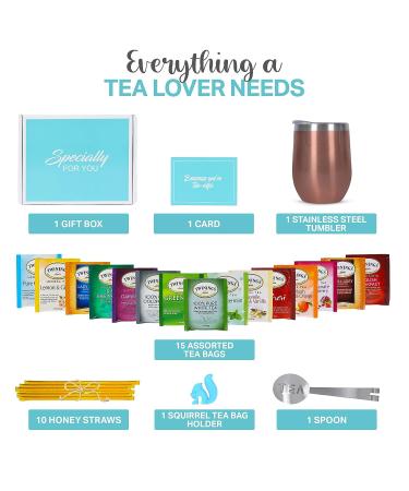 Tea Gift Sets for Tea Lovers Women and Men | Tea Gifts | Tea Gift Set | Tea Sets for Women | Tea Kit with Stainless Steel Tumbler | 15 Unique Teas | 10 Honey Straws | Gift Box Tea Set (Rose Gold) - Buy Online on GoSupps.com