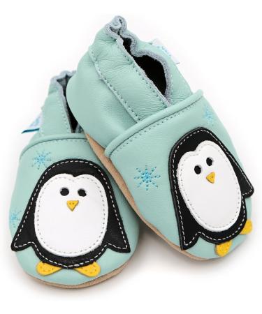 Dotty Fish Soft Leather Baby Shoes | Boys Toddler Shoes Non Slip | Animal Designs for Boys and Girls | Minty Blue Penguin | 0-6 Months to 4-5 Years - Buy Online on GoSupps.com