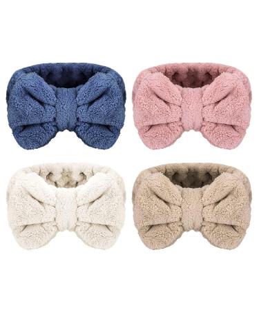Senkary 4 Pack Bow Makeup Headband Microfiber Bowtie Headbands Towel Spa Headband Soft Bath Shower Headband for Washing Face (White Blue Pink Brown) - Buy Online on GoSupps.com