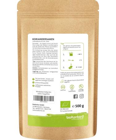 Organic Coriander Seeds - 100% Natural Dried Herb (500g) | BioKontor International Shipping - Buy Online on GoSupps.com