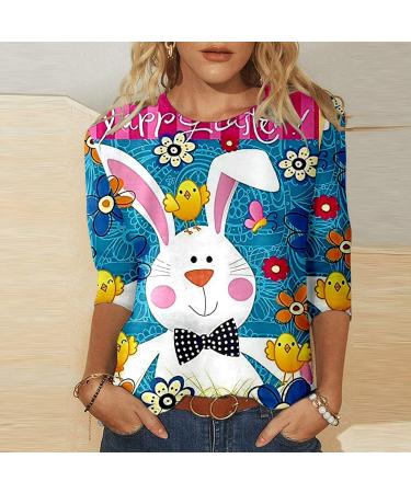 oelaio Women 3/4 Sleeve Tshirts Happy Easter Day 2024 Loose Fit Tops Tee for Women Crewneck Holiday Summer Funny Graphic Dark Blue Small - Buy Online on GoSupps.com
