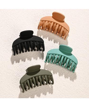 DEEKA 4 PCS Double Row Teeth Hair Claw Clips 2.5 Inches - Matte Clips for Thin, Short Hair - Hair Accessories for Women and Girls, Pack of 4 (Black/Green/Khaki/Blue) - Buy Online on GoSupps.com