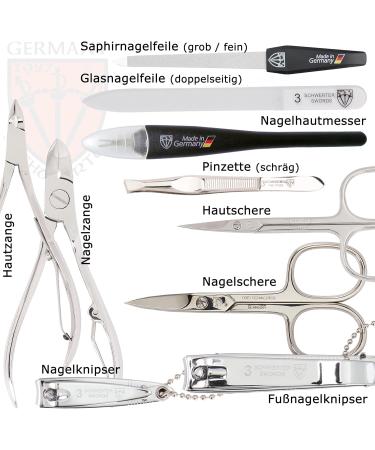 Three Swords Germany 11 PC Manicure Set Spezia | Red Real Leather Nail Kit with Scissors Tweezers & Glass Files - Buy Online on GoSupps.com