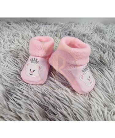 Royal Icon 2 x Pairs Baby Booties 0-3 Months | Soft & Stylish Newborn Slippers | Ideal for Indoor & Outdoor Use | White Pink Teddy Design - Buy Online on GoSupps.com