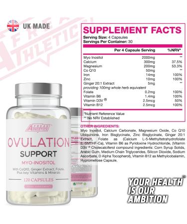 Ovulation Support Supplement: Myo-Inositol, CoQ10, Folic Acid, Vitamins & Minerals - Women's Fertility, Hormone Balance, Ovarian Support - PCOS Capsules - 120 Capsules UK Made - Buy Online on GoSupps.com