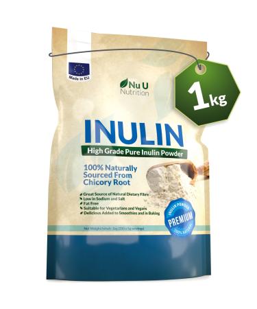 Inulin High Grade Prebiotic Soluble Fibre Powder - 1kg - Made in EU from Natural Chicory Root (Fructo Oligo Saccharide (FOC)) - in Resealable Pouch by Nu U Nutrition