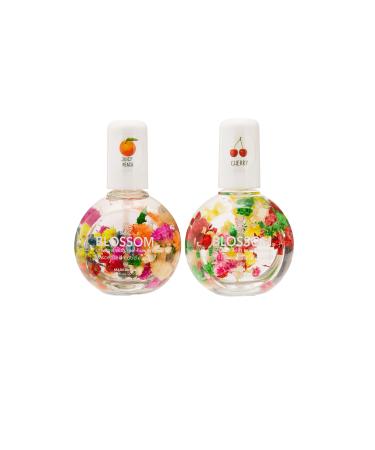 Blossom Scented Cuticle Oil Infused with Real Flowers Twin Pack — Nourishing Essential Oils for Softening, Hydrating and Repairing Nail Cuticles (Cherry & Juicy Peach — 2 x 0.92 Fl. Oz.)
