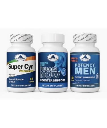 Super Cyn Potenciado + Potency Now + Potency Men Men's Supplement Variety Pack 3 Different Products 60 Capsules Each Adult Use Special Formulas