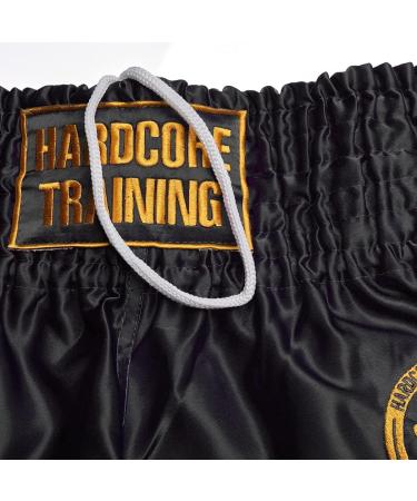 Hardcore Training Classic Muay Thai Shorts - Black/White/Red/Camo/Blue - Kick Boxing MMA Combat Sport Sparring Trunks (Black, Small) - Buy Online on GoSupps.com