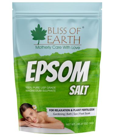 Bliss of Earth Sel d'Epsom pour bain plantes et pieds sulfate de magn sium naturel relaxant pour soulager les muscles aromath rapie v g talien sans cruaut envers les animaux (1 kg)