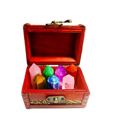 Natural Crystal Wands of 7 Chakras Healing Crystals Set Power Stone Gemstones Mineral Stone for Meditation Healing or Ritual Divination with Vintage Wooden Box Gift Kit (A Set)