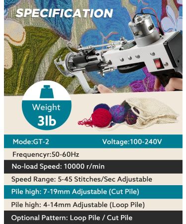 Tufting Gun  Carpet Weaving Machine  2 in 1 Cut and Loop Pile Electric Tufting Gun  5-45 Stitches/s High Speed Rug Gun  4-19mm Adjustable Pile Height  Hand Tufting Gun for Handmade DIY Black - Buy Online on GoSupps.com