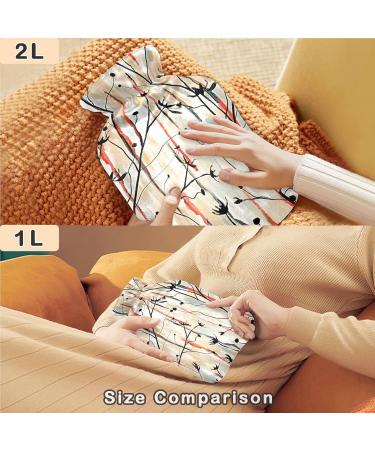 Naanle Flowers Leaves Stripes Heat Bottle - 1L Transparent Hot Water Bottle with Cover for Pain Relief Bed Warmer & Cold Therapy - Buy Online on GoSupps.com