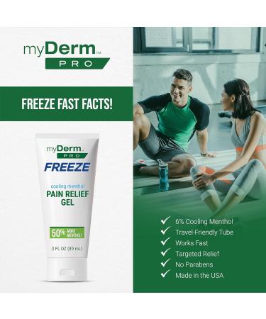 Myderm PRO Freeze Gel 3 oz - Extra Strength 6% Menthol - Muscle and Joint Relief - Cooling Topical Rub for Back Discomfort - Made in USA - 3 Fl Oz - Buy Online on GoSupps.com