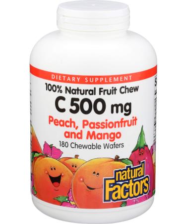 Natural Factors 100% Natural Fruit Chew Vitamin C Peach Passionfruit and Mango 500 mg 180 Chewable Wafers