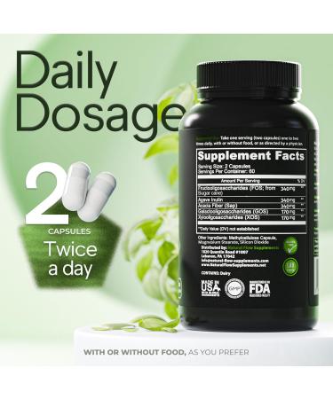 Prebiotic Fiber Supplement 5-in-1 Capsules - Natural Flow 5X Fiber XOS, GOS, FOS, Acacia and Agave Inulin, Daily Soluble Fiber Formula for Gut Support and Boost Good Bacteria Diversity, 120 Caps - Buy Online on GoSupps.com