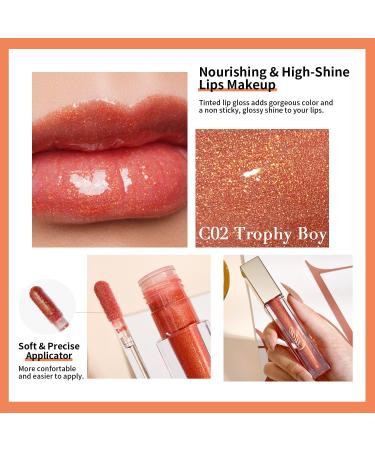 Oulac 3D Gloss Finish Lip Gloss - Moisturizing Transparent Glitter Lip Care with Rose Damascena Extract | 4.5ml Apricot (C02) - Buy Online on GoSupps.com