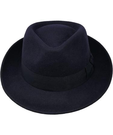 Premium Doyle Teardrop Fedora Hat 100% Wool Felt Crushable Water Resistant Unisex 7 1/4-7 3/8 Navy - Buy Online on GoSupps.com