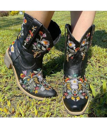 ZGRZPMGR Women's Western Cowgirl Embroidered Ankle Boots - Black (9.5-10) - Buy Online on GoSupps.com