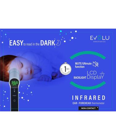 Evolu Contactless Infrared Thermometer for Babies Children & Adults - Digital Ear & Forehead Fever Thermometer with Silent Mode & Alarm - Buy Online on GoSupps.com