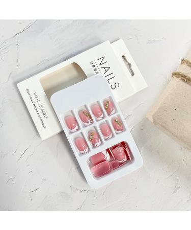 Short Square Pink Rhinestone French Tip Press on Nails - Cute Designs for Women and Girls - Buy Online on GoSupps.com