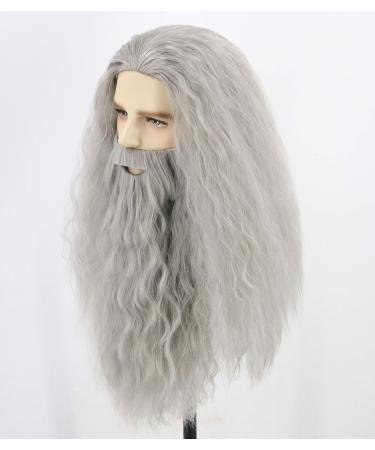 Topcosplay Wig and Beard Men's Long Grey Wig Cosplay Wizard Sorcerer Prophet Wig for Carnival Halloween Costume - Buy Online on GoSupps.com