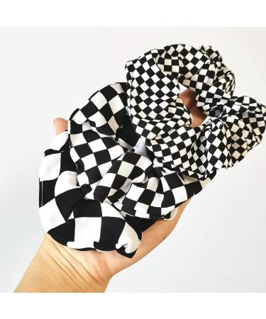 Checkered Plaid Scrunchies Set - Black White Checkerboard Hair Ties (3 Pcs) - Buy Online on GoSupps.com