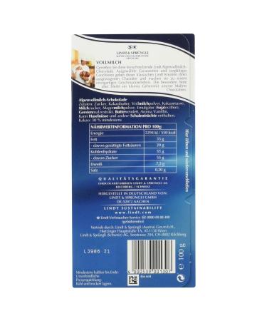 Lindt Whole Milk Chocolate Bar - Finest Alpine Gluten-Free Chocolate 100g | Rich & Creamy Taste - Buy Online on GoSupps.com